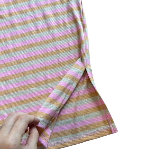 Good Luck Girl Pink Striped Knit Midi Bodycon Tank Dress L - Picture 2 of 4